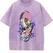 Akaza vs Koyuki – Demon Slayer Kimetsu no Yaiba Heavy vintage washed oversized T-shirt in Purple