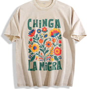 Chinga La Migra Abolish Ice Protest No Human Is Illegal vintage washed oversized T-shirt in Beige