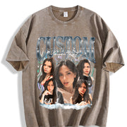 Custom Photo Bootleg Girlfriend 6 Face 90s Retro vintage washed oversized T-shirt in Brown