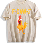 F-caw-f Chicken Crazy Rooster Meme Vintage Washed T-Shirt in Beige