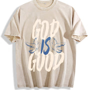 God is Good Christian Bible Verse Jesus vintage washed oversized T-shirt in Beige