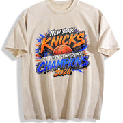 New York Knicks 2026 Eastern Conference Champions Vintage Washed T-Shirt in Beige