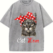 Cat Mom for Cat Lovers-Mothers Day vintage washed oversized T-shirt in Gray