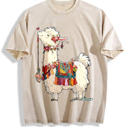 Animal Cartoon 1pc Vintage Washed T-Shirt in Beige