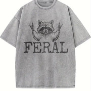 Distressed Feral Raccoon Vintage Washed T-Shirt in Gray