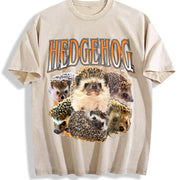 Hedgehog Animal Lover Vintage Washed T-Shirt in Beige