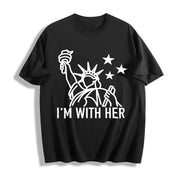 Statue of Liberty: I'm with 4th of July Cotton T-Shirt in Black