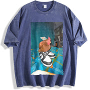Dripped Out Chicken with shoes chicken vintage washed oversized T-shirt in Blue