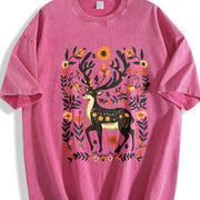 A Bohemian- Floral Moose Vintage Washed T-Shirt in Red