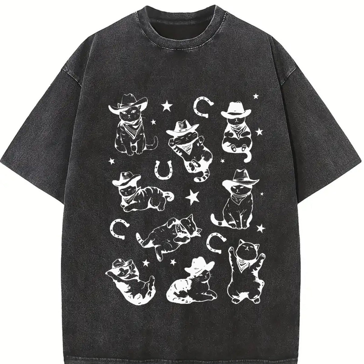 Cowboy Cats and Kittens Western Cowboy Vintage Washed T-Shirt in Black