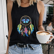 Dreamcatcher Women's Color Cotton Tank Top in Black