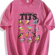 Tit Birds 90s Retro Y2K Birdwatching Vintage Washed T-Shirt in Red