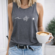Wave Turtle Sun Crew-neck Sleeveless Vest Outdoor Women's Color Cotton Tank Top in Gray