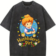 Cartoon Strawberry Shortcake Friends Nostalgia 80 vintage washed oversized T-shirt in Black