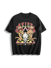 Aries Zodiac Ram Cotton T-Shirt in Black