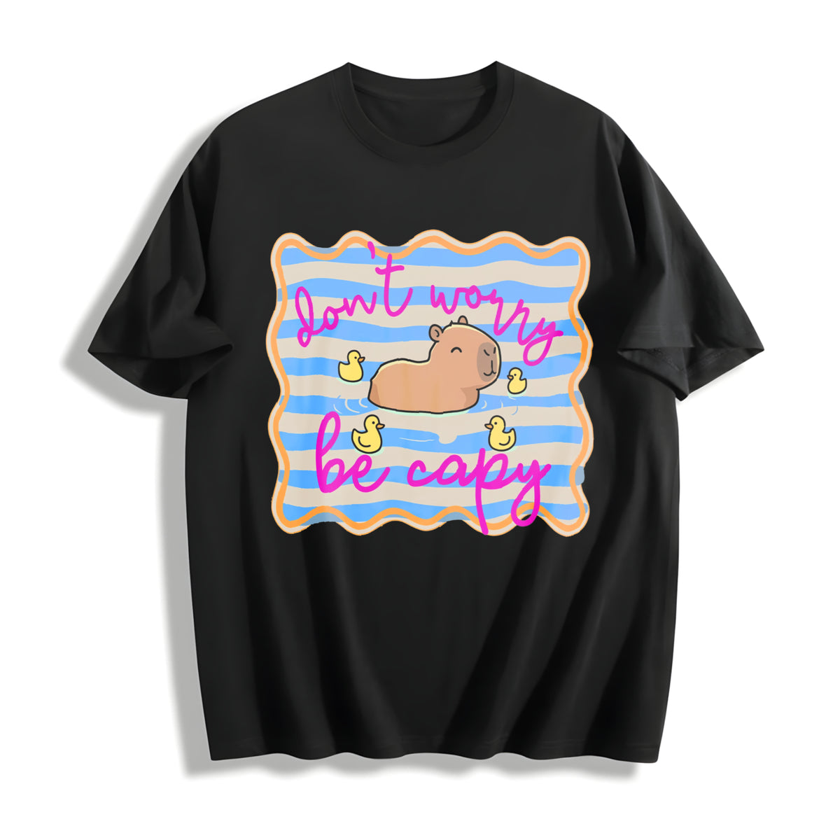 Don't Worry Be Capy Cotton T-Shirt in Black