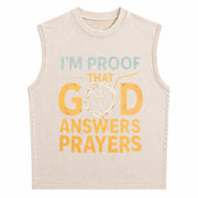 I Am God's Response to Prayer Vintage Washed Tank Top in Beige