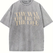 The Way the Truth the Life Christian vintage washed oversized T-shirt in Gray