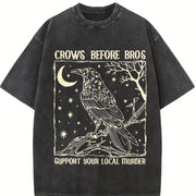 Crows Before Bros Nighttime Crow Vintage Washed T-Shirt in Black