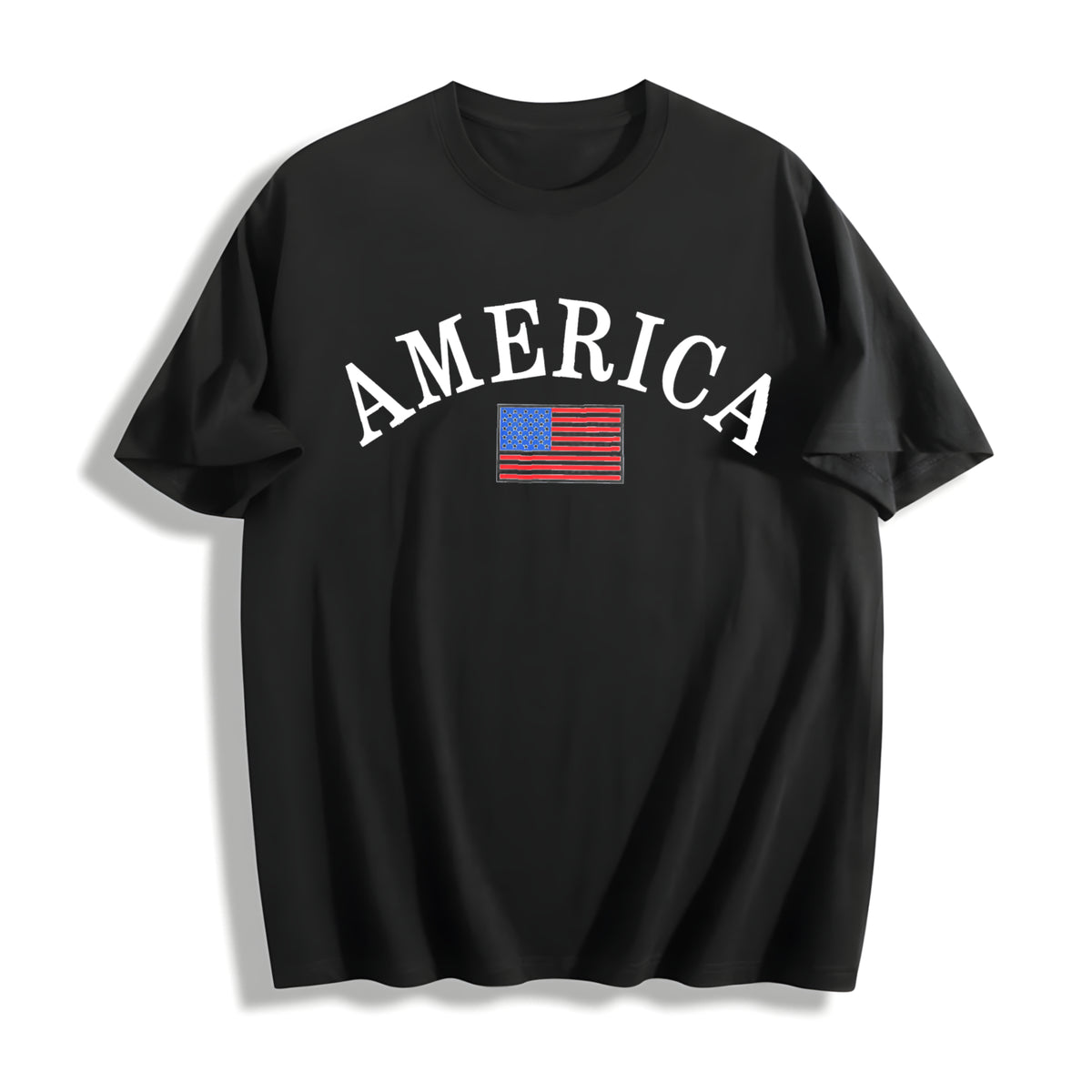 America Embroidered Cotton T-Shirt in Black