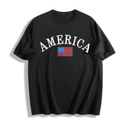 America Embroidered Cotton T-Shirt in Black