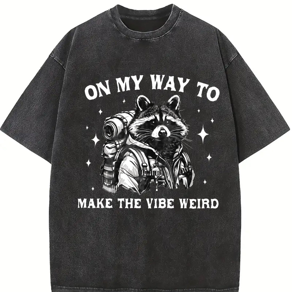 On My Way to Make the Vibe Weird Raccoon Vintage Washed T-Shirt in Black