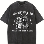 On My Way to Make the Vibe Weird Raccoon Vintage Washed T-Shirt in Black