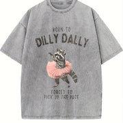 Raccoon Born to Dilly Dally Vintage Washed T-Shirt in Gray