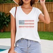 Sleeveless Vest with American Flag Floral Women's Color Cotton Tank Top in White