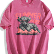 Retro Highland Cow Vibes Vintage Washed T-Shirt in Red