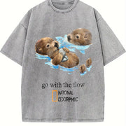 Otters Go with the Flow Vintage Washed T-Shirt in Gray