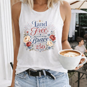 Land of the Free Because of the Brave Women's Color Cotton Tank Top in White