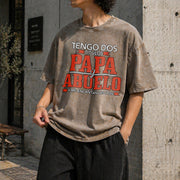 Tengo Dos Titulos Papa Abuelo Spanish Father's Day Vintage Washed T-Shirt in Brown