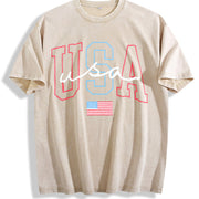 USA 4th Of July Patriotic vintage washed oversized T-shirt in Beige