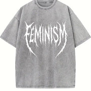 Feminism Gym Pump Cover Vintage Washed T-Shirt in Gray