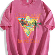 Tennis Club Tropical Art Vintage Washed T-Shirt in Red