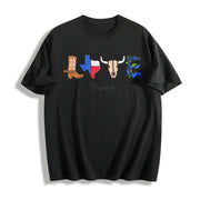 Embroidered Texas Cowboy Cotton T-Shirt in Black