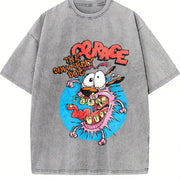 ZestLoop Courage the Cowardly Dog Retro Heart Hands Vintage Washed T-Shirt in Gray