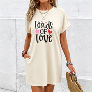 Short-sleeved Dress for a Letter and Heart Cotton T-Shirt in White