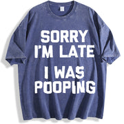 Sorry I'm Late I Was Pooping vintage washed oversized T-shirt in Blue