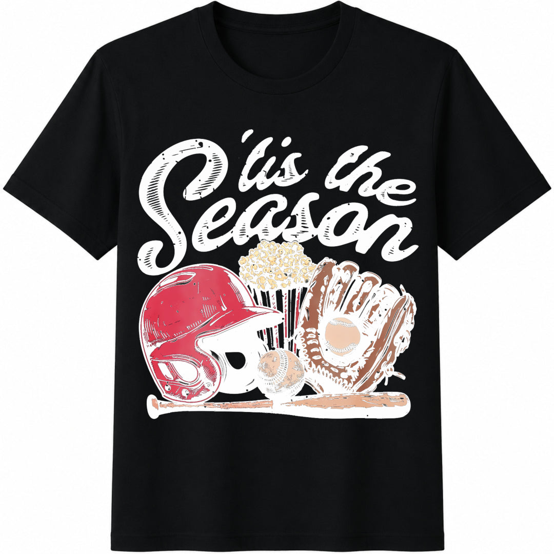 ’Tis the Season Baseball Cotton T-Shirt in Black