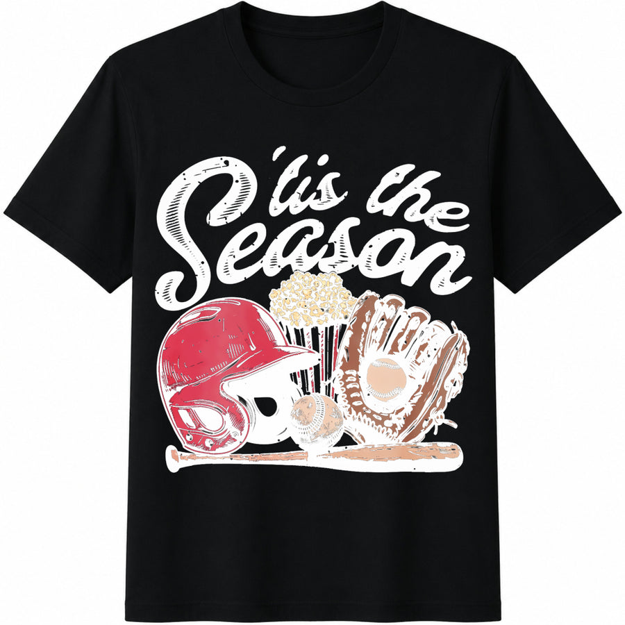 ’Tis the Season Baseball Cotton T-Shirt in Black
