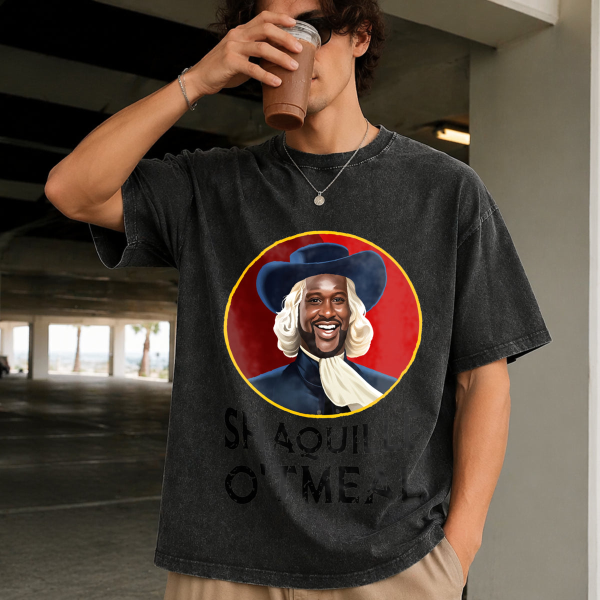 Shaquille O'tmeal Vintage Washed T-Shirt in Black