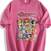 Powerpuff Girls Comic Collage vintage washed oversized T-shirt in Red