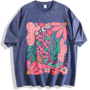 Pink Desert Cowboy Boots & Cactus vintage washed oversized T-shirt in Blue