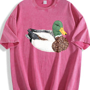 Patterned Ducks Vintage Washed T-Shirt in Red