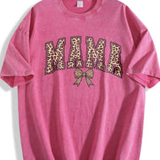 Leopard Mama Retro Bow Mama Vintage Washed T-Shirt in Red