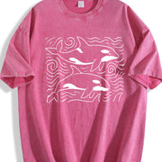 Orcas ® Ocean 90s Retro Sea Animals Vintage Washed T-Shirt in Red