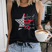 Patriotic Star Flag Land of the Free Because of the Brave Women's Color Cotton Tank Top in Black