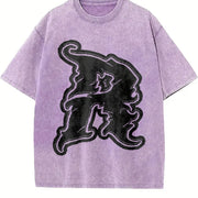 Distressed Wizard Hat Letter R Vintage Washed T-Shirt in Purple